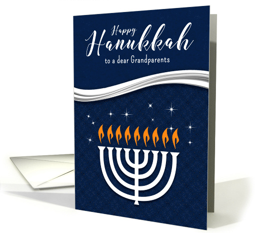 for Grandparents Hanukkah Menorah in Blue and White card (856354)