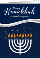 for Grandparents Hanukkah Menorah in Blue and White card