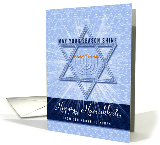 from Our House to Yours Hanukkah with Menorah and Star of David card