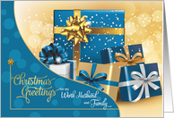 for Work Husband and Family Blue and Gold Christmas Gifts card