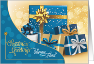 for a Colleague and Friend Blue and Gold Christmas Gifts card