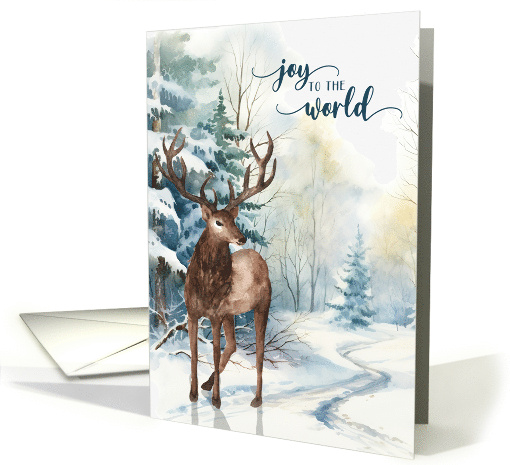 Joy to the World Holiday Reindeer Winter Forest card (859588)