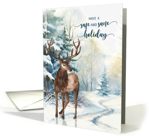 Safe and Sane Sobriety Holiday Reindeer Winter Forest card (859783)