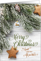 for Aunt and Her Life Partner Snowy Pine Branches and Stars card