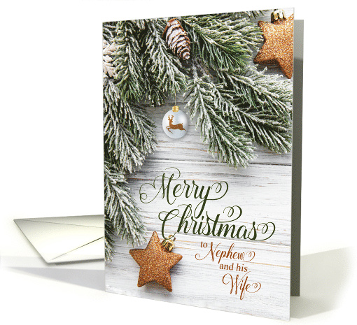 For Nephew and his Wife Snowy Pine Branches and Stars card (860747)