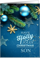 for Son Blue and Green Holly Jolly Christmas Ornaments card