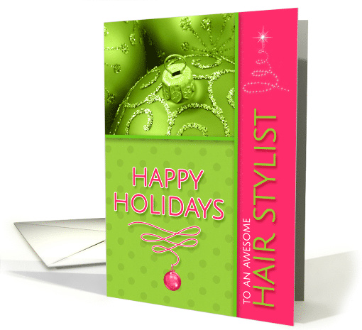 for Hair Stylist Christmas Hot Pink and Peridot Green Girly card