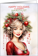 for Hair Stylist Christmas Hot Pink and Peridot Green Girly card