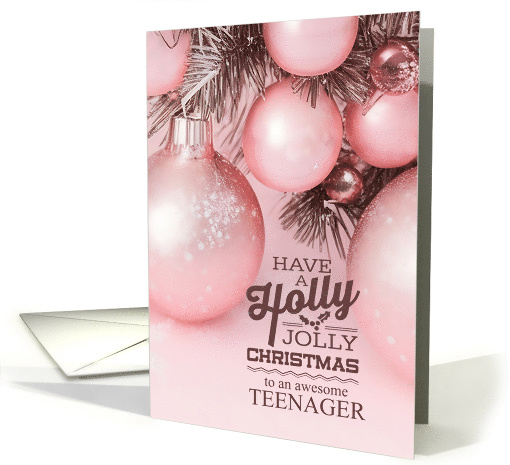 for Teen Girly Pink Holiday Ornaments Holly Jolly card (861160)