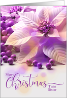 for Twin Sister Christmas Lavender Purple Poinsettia card