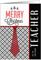For a Teacher at Christmas Masculine Necktie Sporty Theme card
