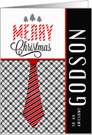 for Godson at Christmas Masculine Necktie Sporty Theme card