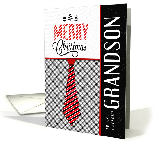 for Grandson Merry Christmas Masculine Necktie Sporty Theme card