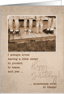 For Little Sister on Her Birthday Vintage Humor card