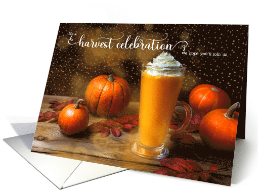 Harvest Party Invitation Pumpkin Latte and Autumn Leaves card (872487)