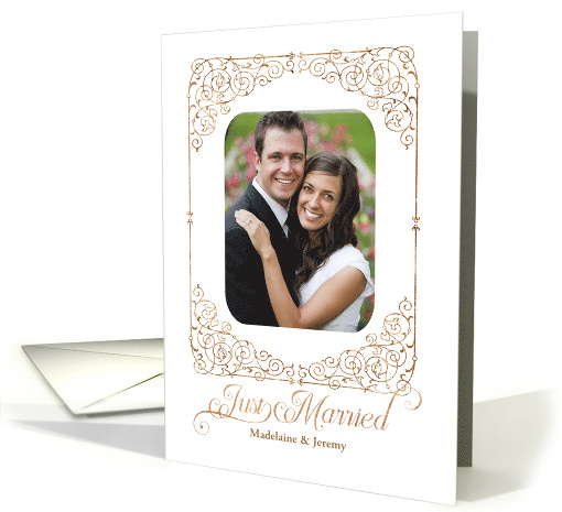 Just Married Announcement with Photo in Golden Hues card (873004)