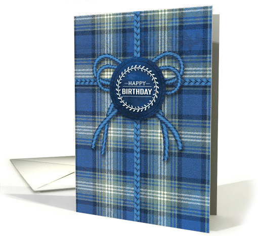 for Him Birthday in Blue Plaid and Faux Rope Ribbon card (875378)