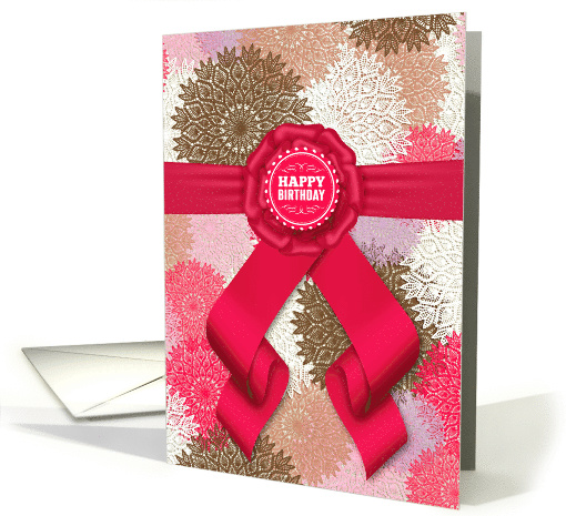for Her Birthday Deep Rose Pink Ribbon and Paper Lace Style card