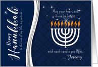for Life Partner Custom Hanukkah with Menorah in Blue and White card