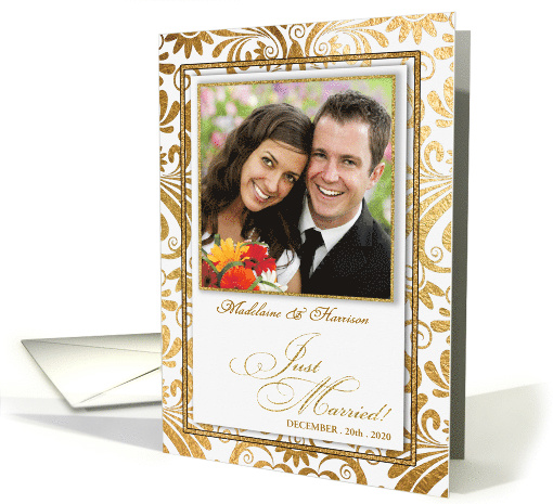 Just Married Announcement in Faux Gold Leaf with Photo card (886899)