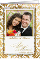 Just Married Announcement in Faux Gold Leaf with Photo card