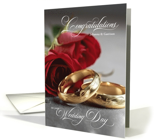 Wedding Congratulations Roses and Rings Custom Name card (887178)