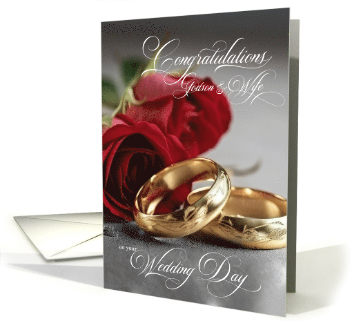 for Godson and his Wife on their Wedding Day Roses and Rings card