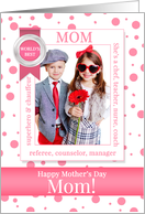 World’s Best MOM Mother’s Day Pink Polka Dots Photo card