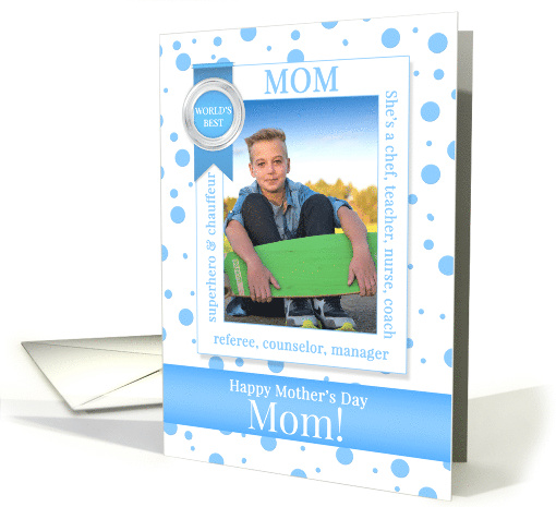 World's Best MOM Mother's Day Blue Polka Dots Photo card (887832)