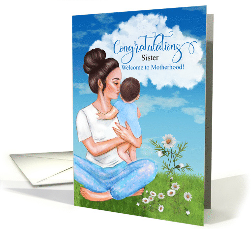 Sister Congratulations on the Birth of her First Child in Blue card