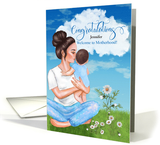 Custom Congratulations on the Birth of her First Child Blue card