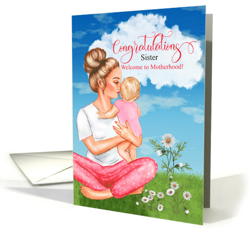 Sister Congratulations on the Birth of her First Child in Pink card