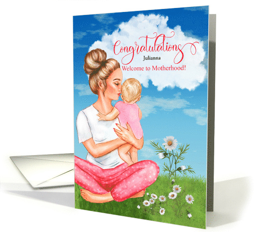 Custom Congratulations on the Birth of her First Child Pink card