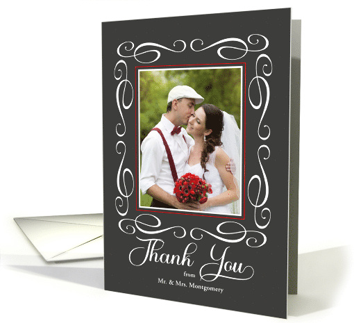 Thank You for the Wedding Gift with Photo in Black White and Red card