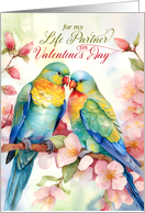 for Life Partner Romantic Valentine Pair of Lovebird Parakeets card