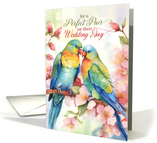 Wedding Congratulations Pair of Lovebird Parakeets card (892016)
