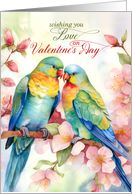 Valentine’s Day Pair of Lovebird Parakeets card