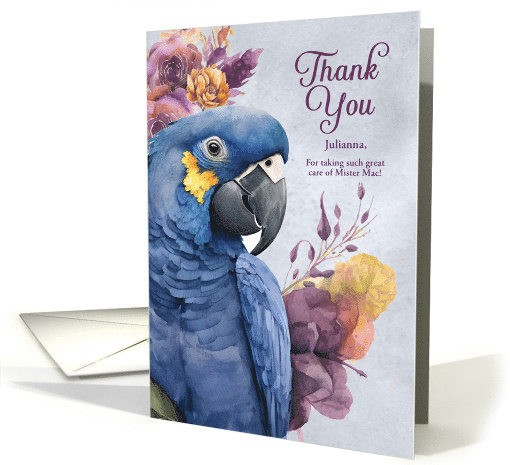 Pet Sitter Thank You Hyacinth Macaw Parrot Blue and Purple Custom card