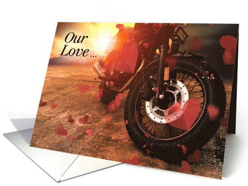 Valentine's Day Motorcycle at Sunset with Hearts Overlay card (894807)