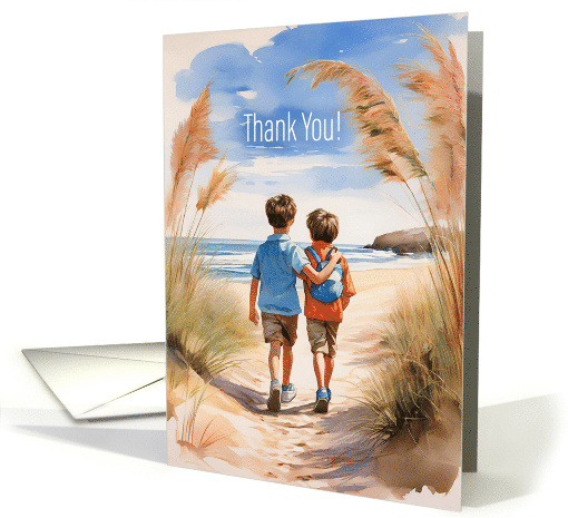 Thank You for Helping Two Little Boys Watercolor Illustration card