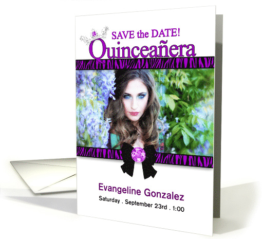 Quinceanera Save the Date Purple Zebra Print Custom Photo card