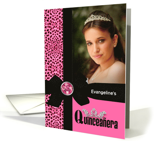 Quinceanera Pink Cheetah Print Custom Photo card (896372)