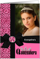 Quinceanera Pink Cheetah Print Custom Photo card