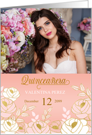 Quinceanera Blush Pink and Golden Hues Custom Photo card
