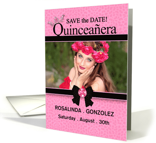 Quinceanera Pink Cheetah Print Save the Date Custom Photo card