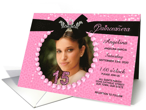 Quinceanera Pink Cheetah Print Invitation with Custom Photo card