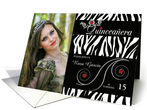 Quinceanera Zebra Print with Red and Custom Photo card (896393)