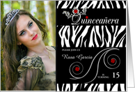 Quinceanera Zebra Print with Red and Custom Photo card