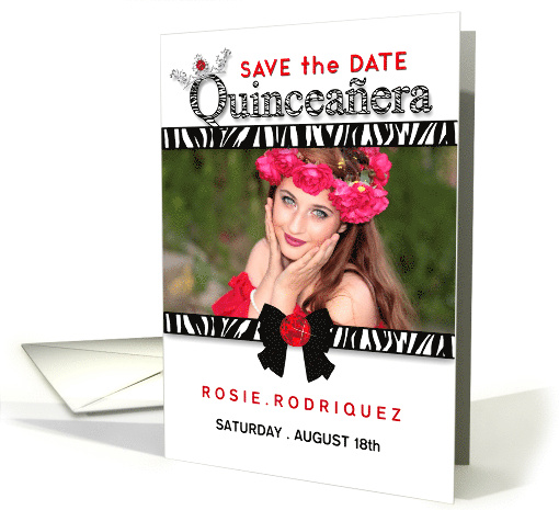 Quinceanera Zebra Print Save the Date Custom Photo card (896462)