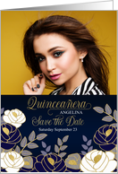 Quinceanera Save the Date Navy Blue Botanical Custom Photo card